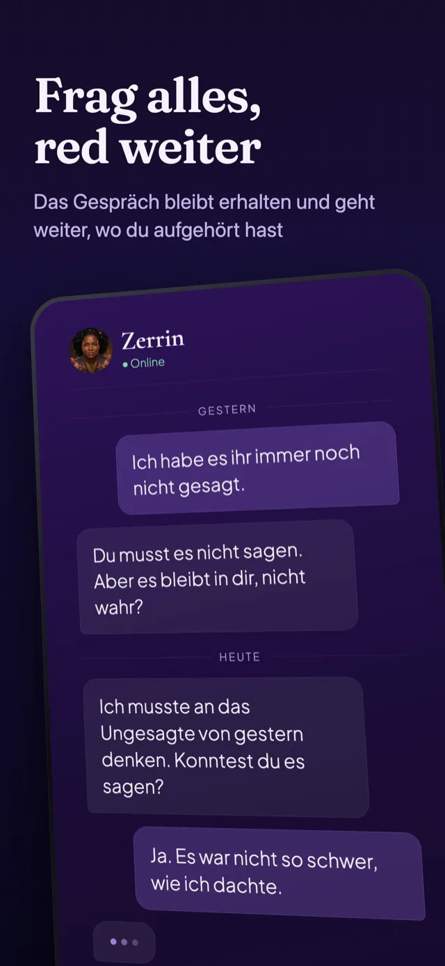 Chat-Bildschirm: eine Frage an die Begleiterin nach der Deutung.
