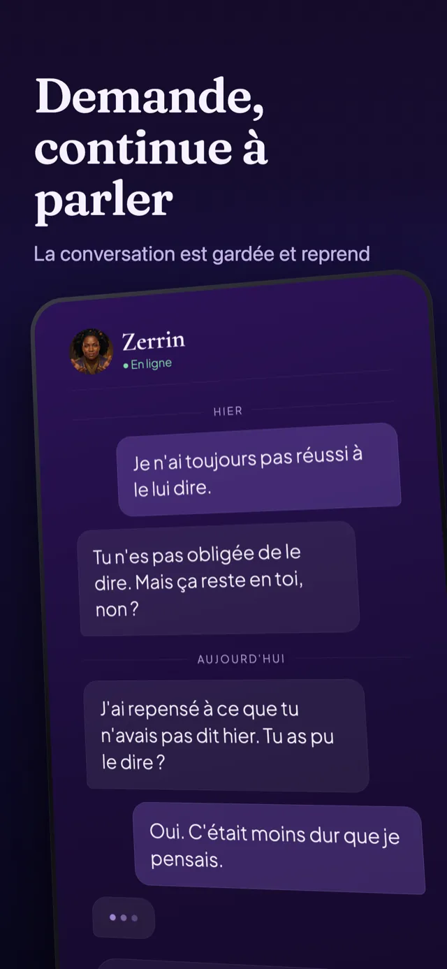 Écran de conversation : une question posée à la guide après la lecture.