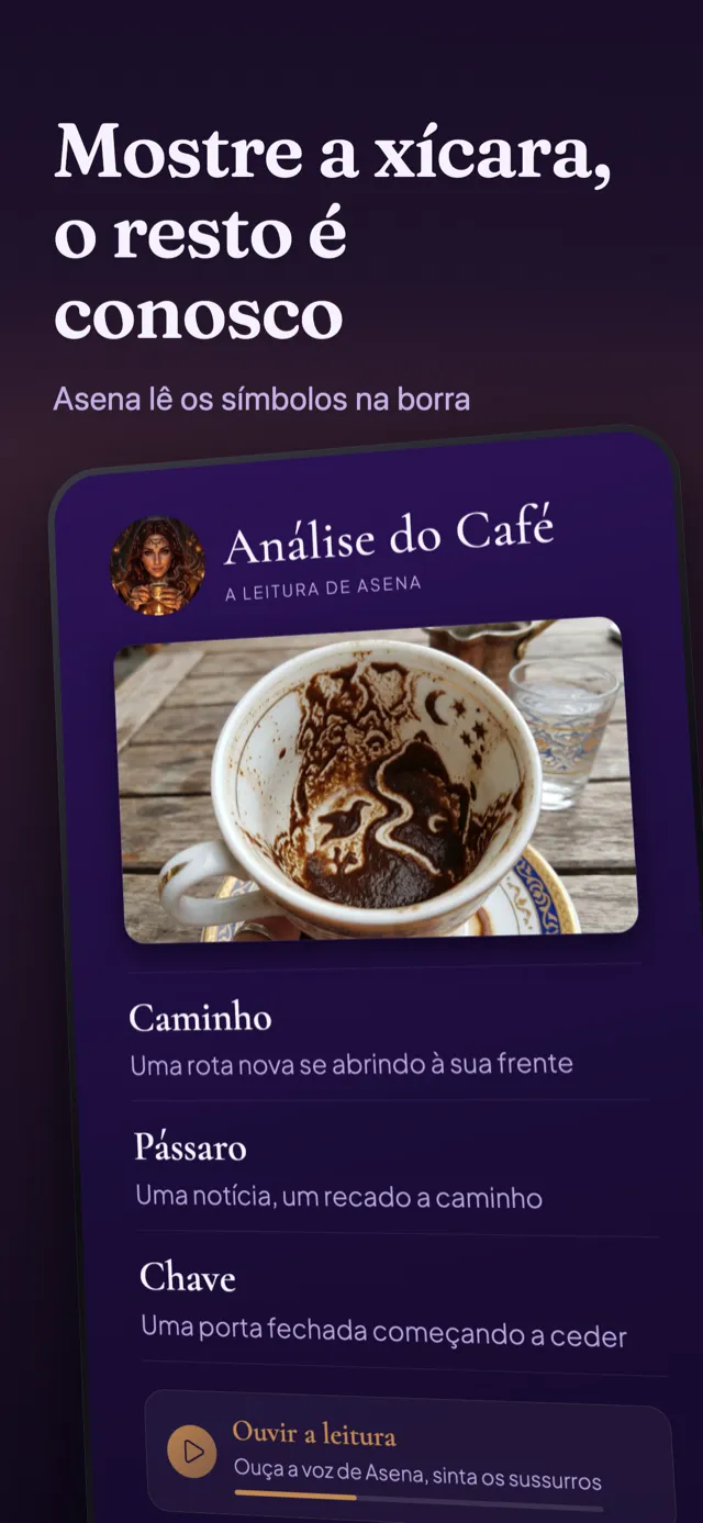 Tela de análise do café: os símbolos encontrados na borra e a leitura deles.