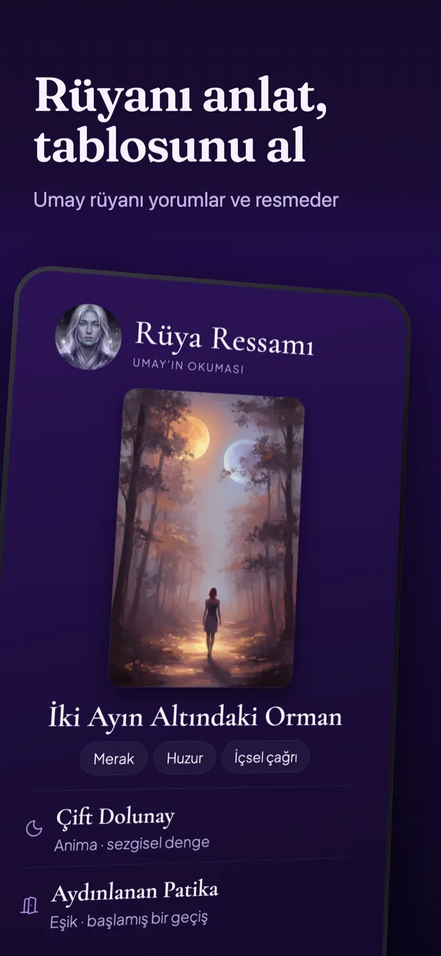Rüya Ressamı ekranı: anlatılan rüyadan üretilmiş tablo.
